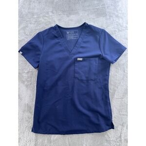 FIGS Technical Collection Navy Scrub Top Womens XXS V Neck Pocket Short SleeveSS